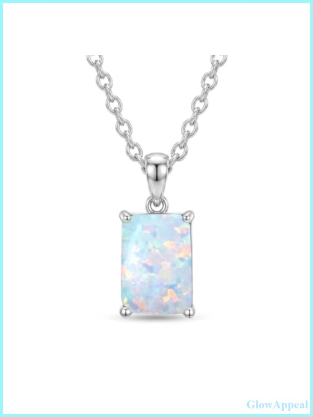 925 Sterling Silver Opal Pendant Necklace Emerald Cut October Birthstone Gift